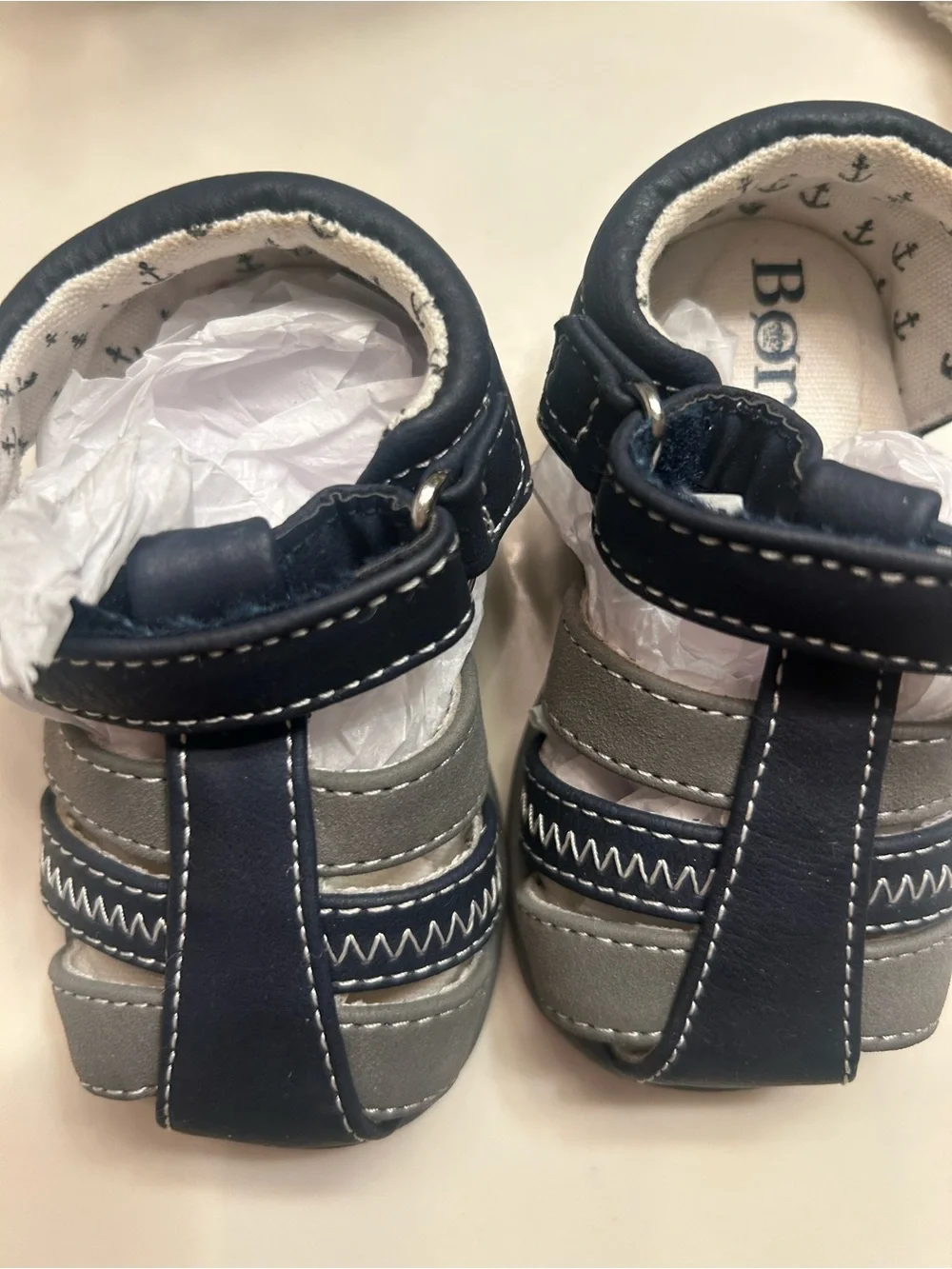 NWOT-Born Primitive Navy and Gray Baby Walker Sandals